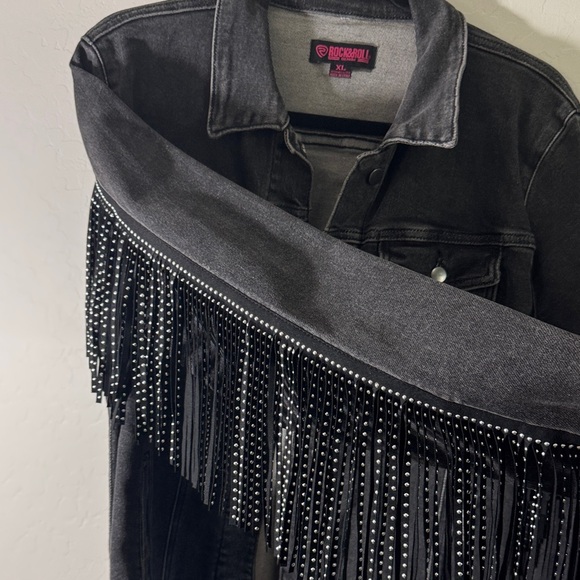 Rock & Roll Cowgirl Black Jean Fringe Jacket - Picture 1 of 10